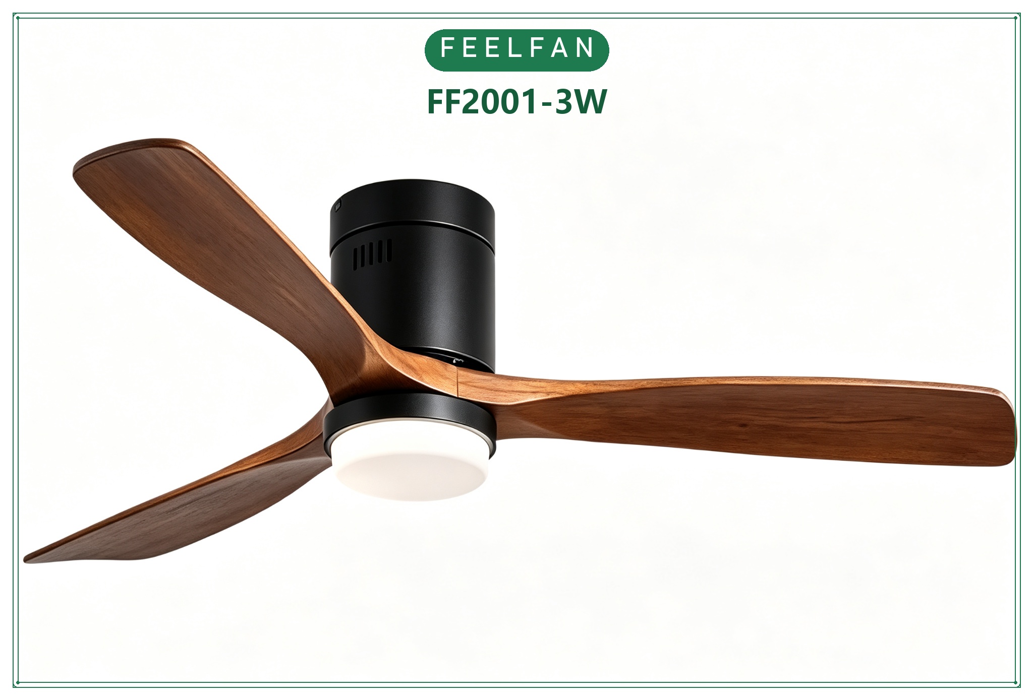 FEELFAN FF2001-3W 3-Blade Solid Wood Low Profile BLDC Ceiling Fan with LED Light