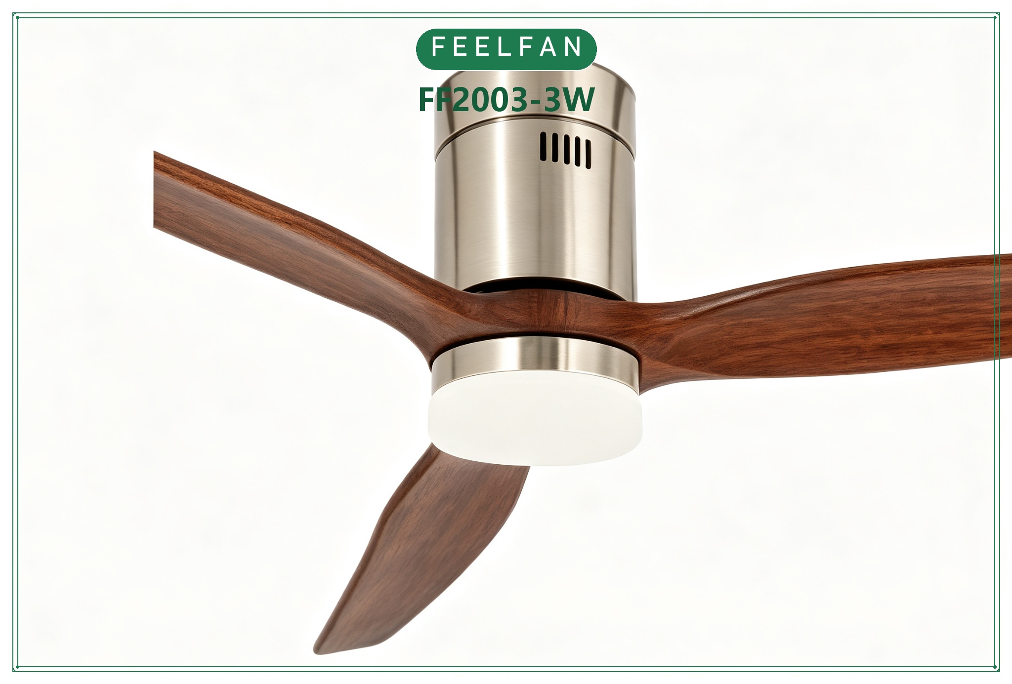 FEELFAN FF2003-3W 3-Blade Solid Wood Low Profile BLDC Ceiling Fan with LED Light variant 4 — Nickel