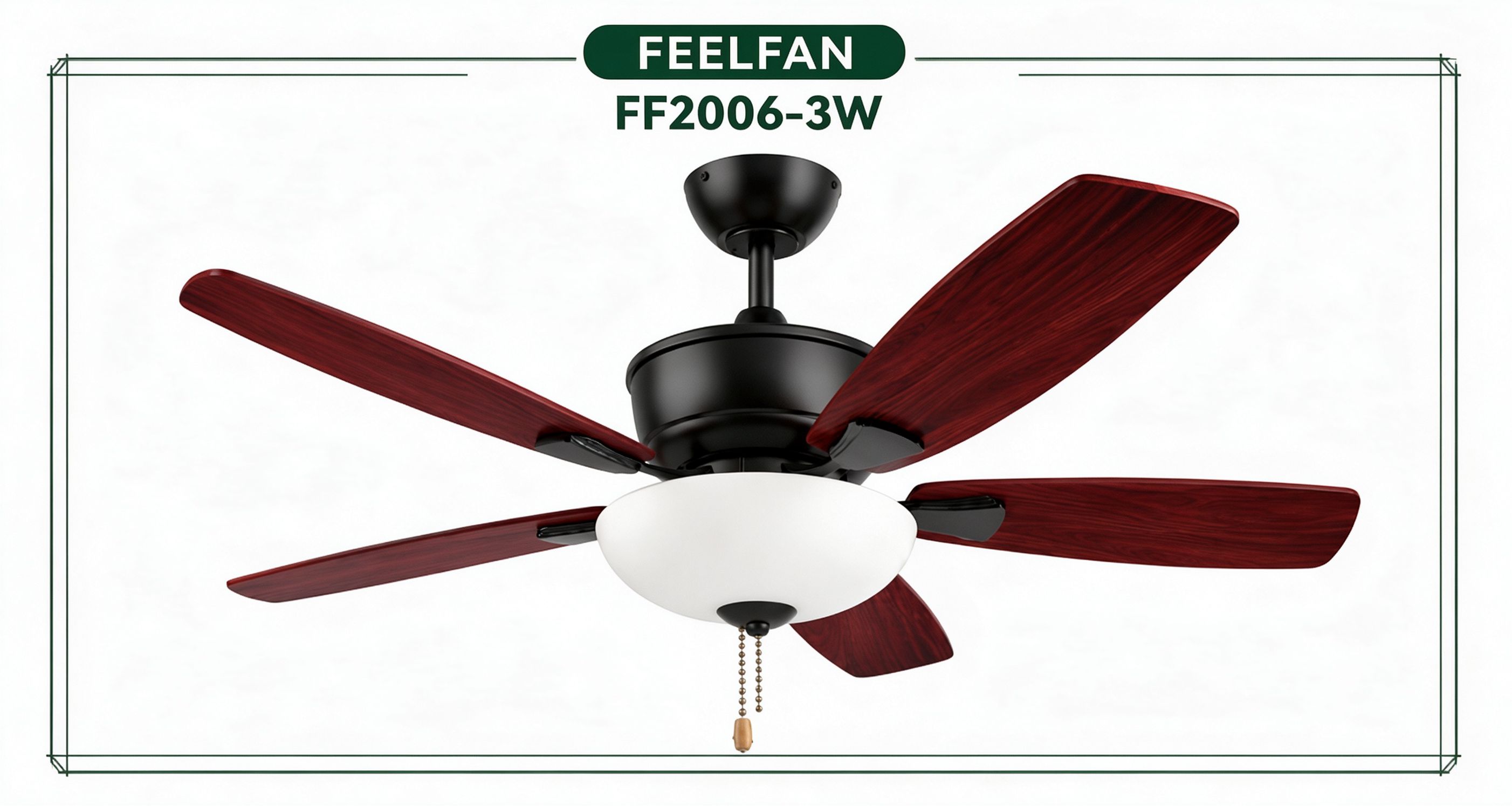 FEELFAN FF2006-3W 5-Blade Solid Wood AC Ceiling Fan with LED Light