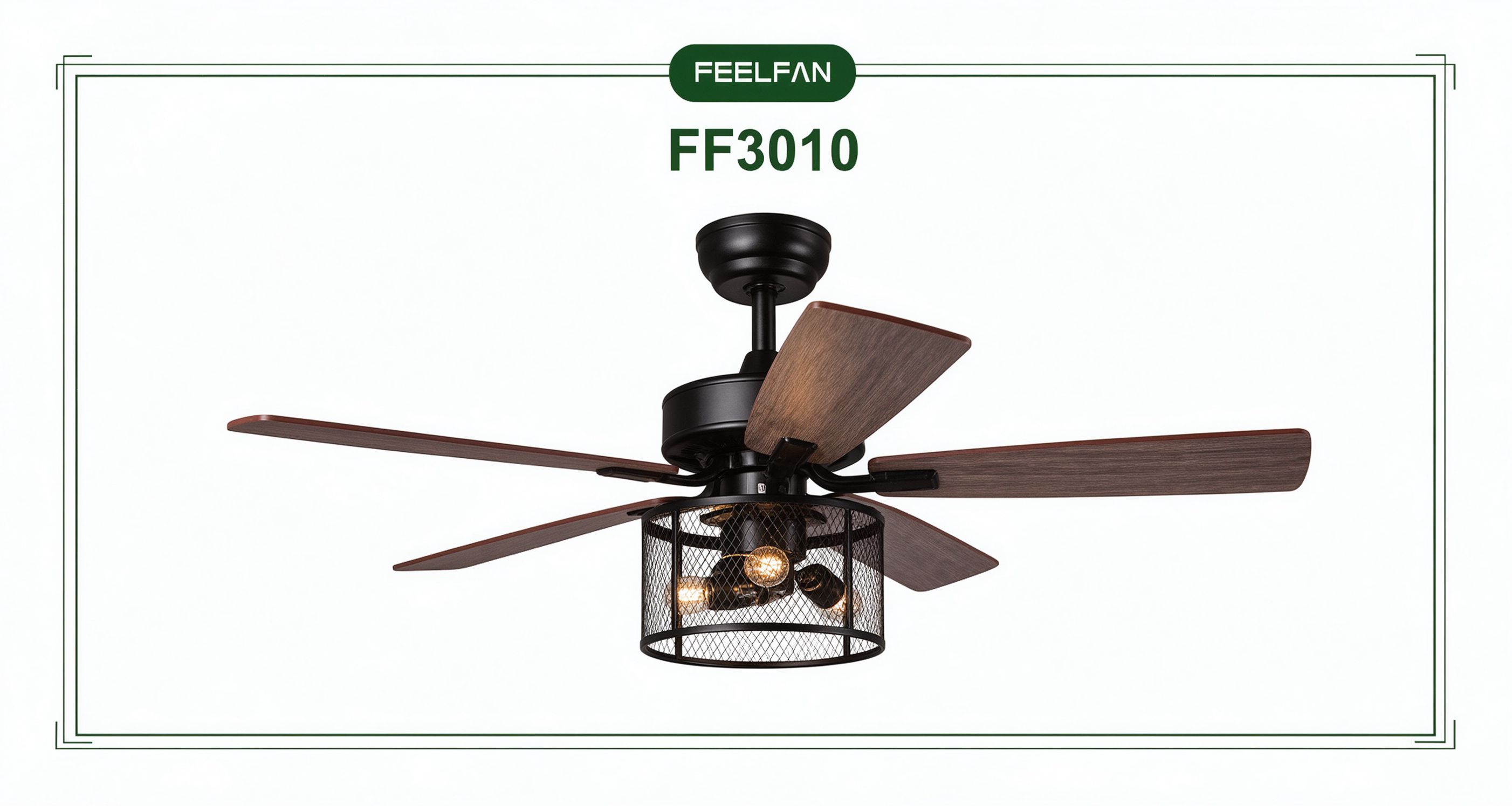 FEELFAN FF3010 5-Blade MDF Industrial Cage Light AC Ceiling Fan
