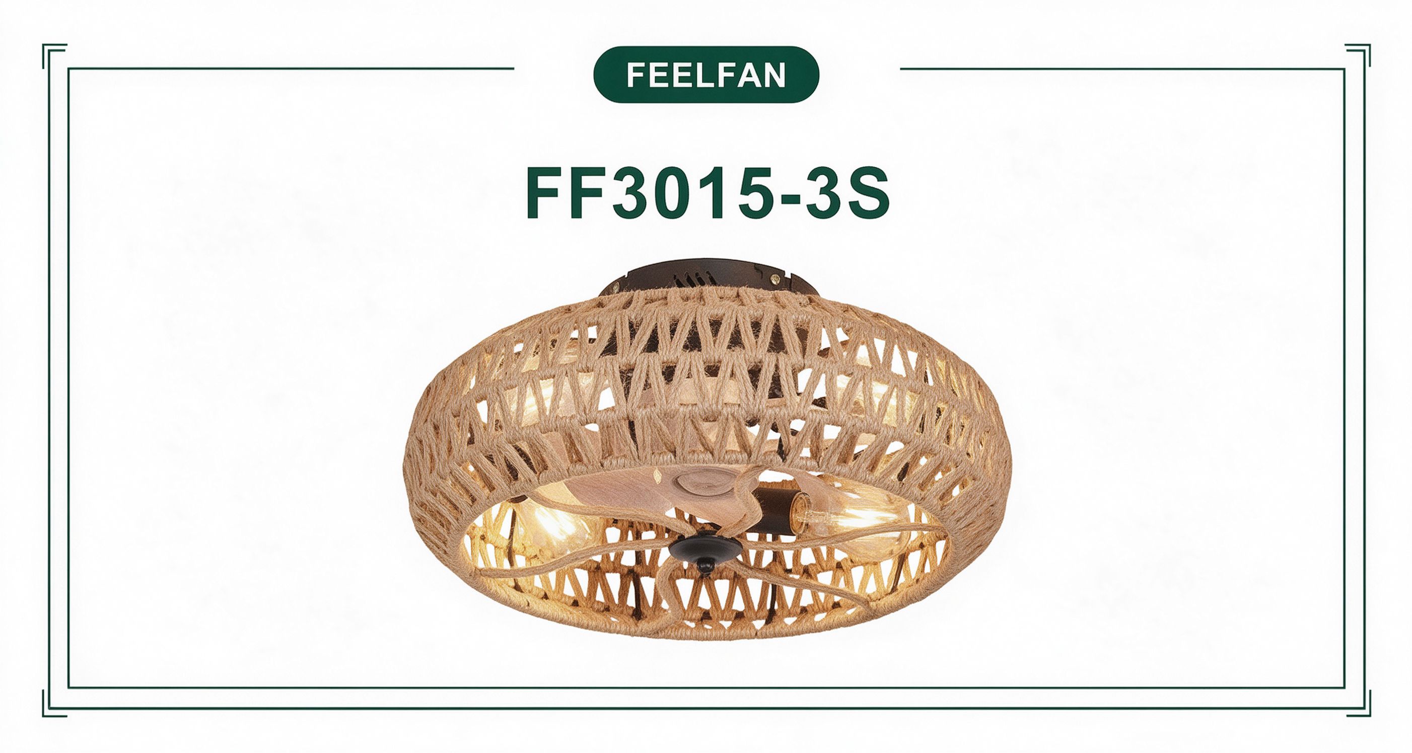 FEELFAN FF3015-3S 3-Blade Caged AC Ceiling Fan with Light variant 3 — Natural